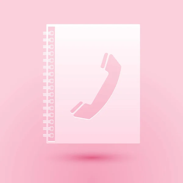 Corte Papel Icono Guía Telefónica Aislado Sobre Fondo Rosa Libreta — Vector de stock