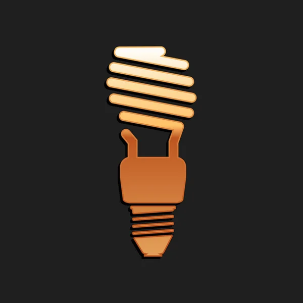 Gold Energiesparlampen Symbol Isoliert Auf Schwarzem Hintergrund Langer Schatten Vektor — Stockvektor