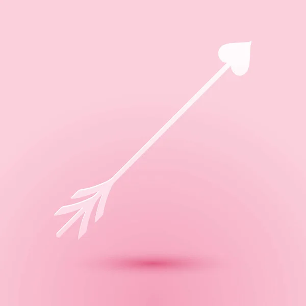 纸刻丘比特箭心 情人节贺卡图标孤立在粉红背景上 造纸艺术风格 — 图库矢量图片
