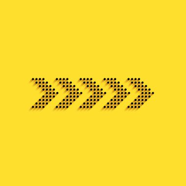 Sarı arkaplanda Kara Noktalar ok simgesi izole edildi. Uzun gölge tarzı. Vektör.