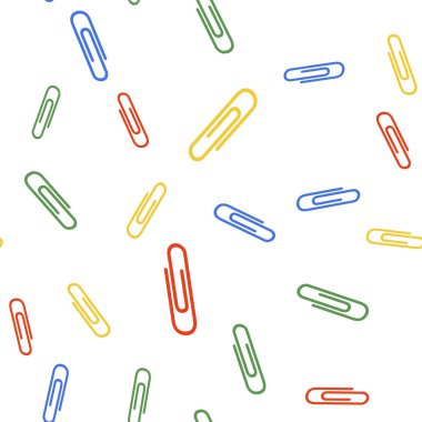 Renkli kağıt ataç simgesi beyaz arkaplanda izole edilmiş pürüzsüz desen. Vektör.