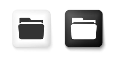 Beyaz arkaplanda siyah beyaz klasör simgesi izole edildi. Kare düğmesi. Vektör.