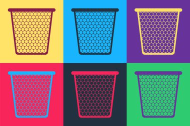 Pop Art Çöp Kutusu simgesi renk arkaplanında izole edildi. Çöp kutusu tabelası. Sepet simgesini geri dönüştür. Ofis çöpü ikonu. Vektör.
