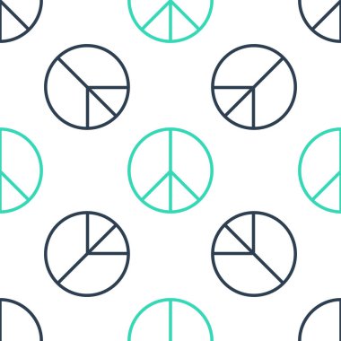 Yeşil Barış simgesi beyaz arka planda izole edilmiş kusursuz desen. Hippi barış sembolü. Vektör.