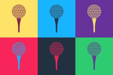 Tee ikonundaki Pop Art Golf topu renk arkaplanında izole edilmiş. Vektör.