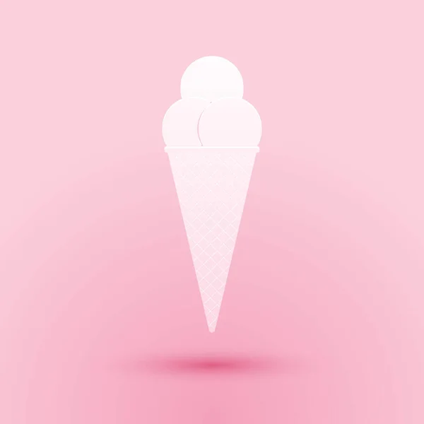 Helado Papel Cortado Icono Cono Gofre Aislado Sobre Fondo Rosa — Archivo Imágenes Vectoriales