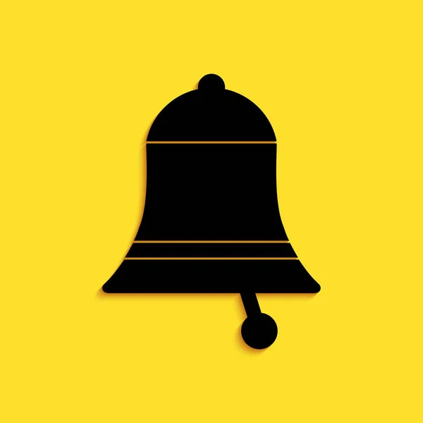 Black Timbre Icono Campana Aislado Sobre Fondo Amarillo Símbolo Alarma — Vector de stock