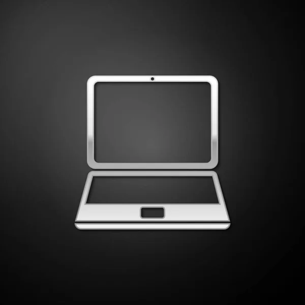 Ícone Prata Laptop Isolado Fundo Preto Notebook Computador Com Sinal — Vetor de Stock