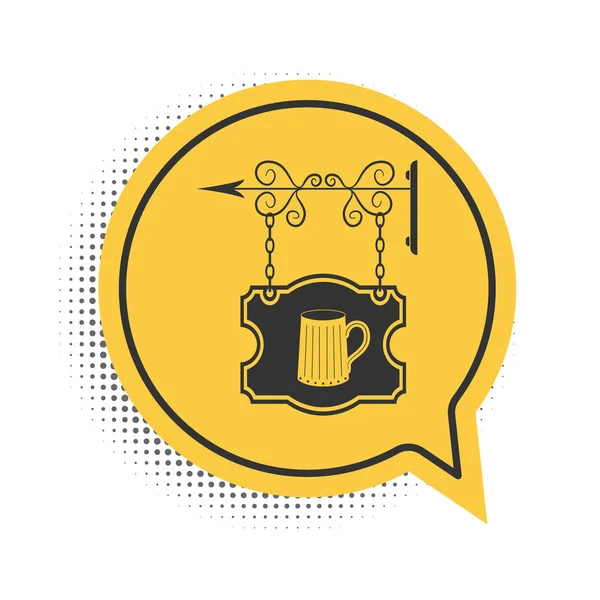黑街标牌上的伪造括号与木制啤酒瓶图标隔离在白色背景 适用于酒吧 咖啡馆 黄色的语音泡沫符号 — 图库矢量图片