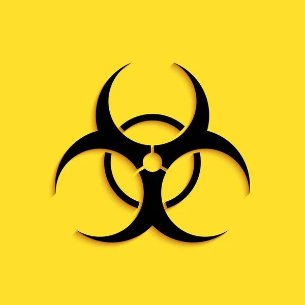 Schwarzes Symbol Für Biohazard Isoliert Auf Gelbem Hintergrund Langer Schatten — Stockvektor