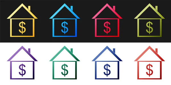 Definir Casa Com Ícone Dólar Isolado Fundo Preto Branco Casa — Vetor de Stock