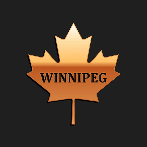 Gouden Canadese Esdoorn Blad Met Naam Van Stad Winnipeg Pictogram — Stockvector