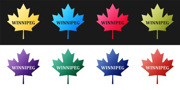 Ställ Kanadensiska Lönnlöv Med Stadens Namn Winnipeg Ikon Isolerad Svart — Stock vektor