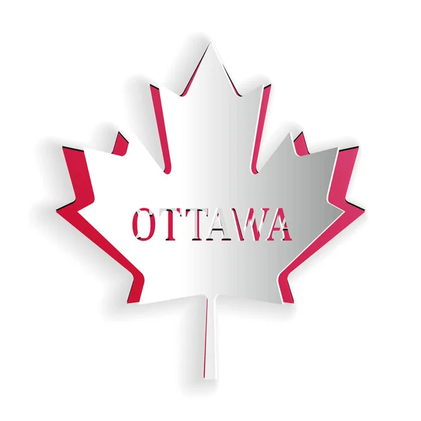 Hoja Arce Canadiense Cortada Papel Con Nombre Ciudad Icono Ottawa — Vector de stock