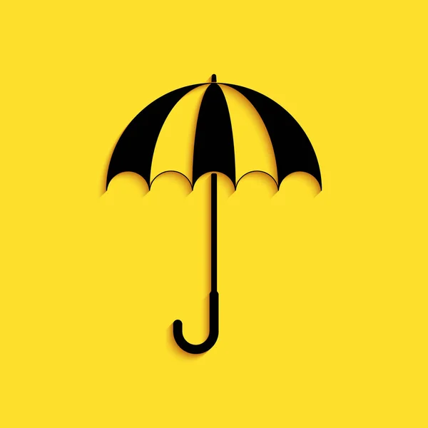 Noir Classique Élégant Ouvert Icône Parapluie Isolé Sur Fond Jaune — Image vectorielle