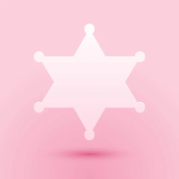 Paper Cut Hexagram Sheriff Icon Isolated Pink Background Police Badge — Stock Vector