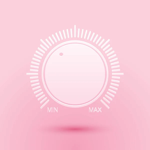 Papiergeschnittenes Einstellungs Symbol Für Die Drehknopfebene Auf Rosafarbenem Hintergrund Lautstärke — Stockvektor