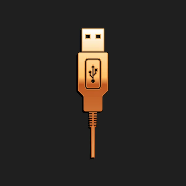 Goldfarbenes Usb Kabelsymbol Isoliert Auf Schwarzem Hintergrund Stecker Und Buchsen — Stockvektor