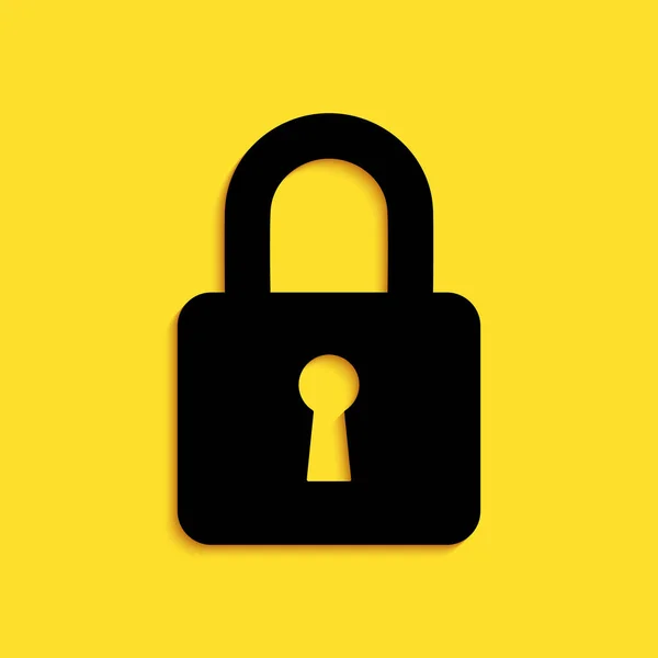 Icono Black Lock Aislado Sobre Fondo Amarillo Señal Candado Seguridad — Archivo Imágenes Vectoriales