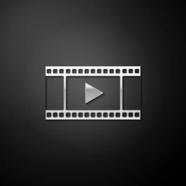 Silver Play Video Ikonen Isolerad Svart Bakgrund Filmremsa Med Lekskylt — Stock vektor