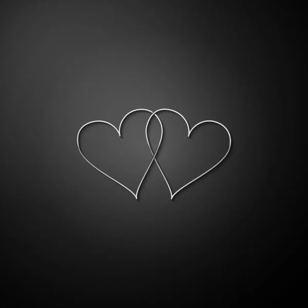 Silver Two Linked Hearts Icon Isolated Black Background Heart Two — Stock Vector