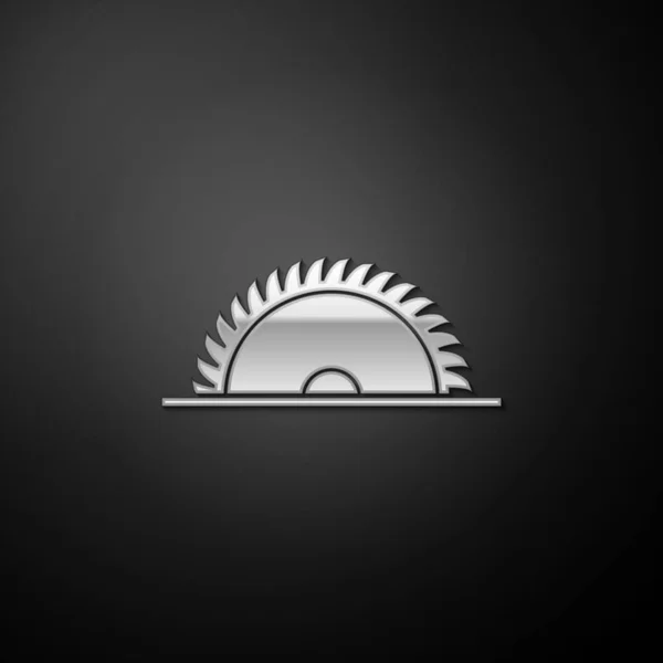シルバーサークルは黒の背景にブレードアイコンが隔離されているのを見た 車輪を見た 長い影のスタイル ベクトル — ストックベクタ