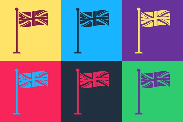 Pop Art Flag Great Britain Flagpole Icon Isolated Color Background — Stock Vector