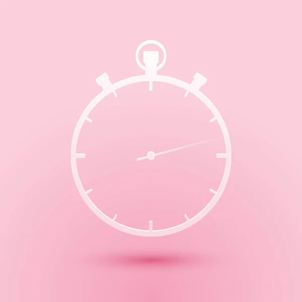 Paper Cut Stopwatch Icon Isolated Pink Background Time Timer Sign — Stock Vector