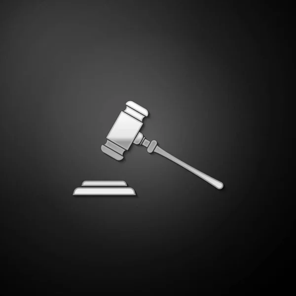 Silver Judge Gavel Icon Isolated Black Background Gavel Adjudication Sentences — Stock Vector