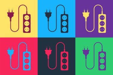 Pop Art Electric uzatma kablosu ikonu renk arkaplanında izole edildi. Priz prizi. Vektör.