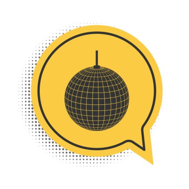 Siyah Disko top simgesi beyaz arkaplanda izole edildi. Sarı konuşma balonu sembolü. Vektör.