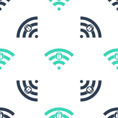 Yeşil Wifi işaret simgesini kilitledi. Beyaz arkaplanda pürüzsüz desen var. Şifre kablosuz ağ sembolü. Kablosuz ağ simgesi. Karı bölgesi. Vektör.