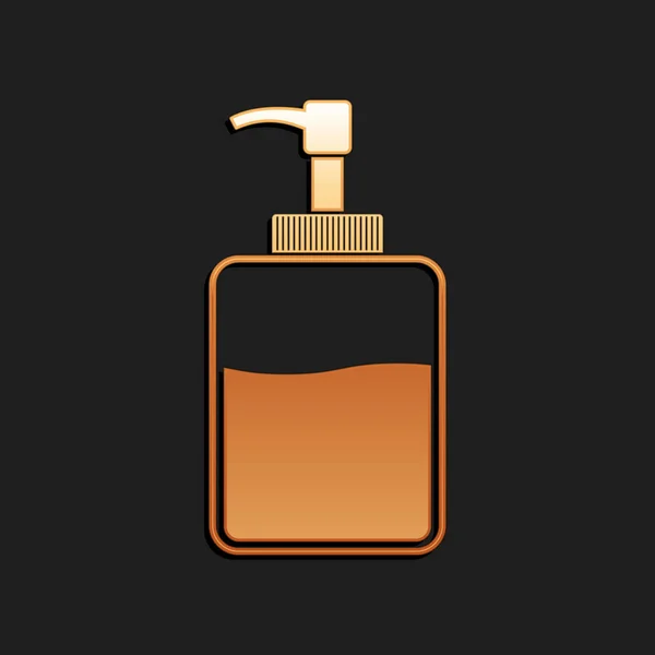 Icona Bottiglia Igienizzante Mano Oro Isolato Sfondo Nero Concetto Disinfezione — Vettoriale Stock
