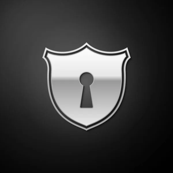 Silver Shield Keyhole Icon Isolated Black Background Protection Security Concept — Stock Vector