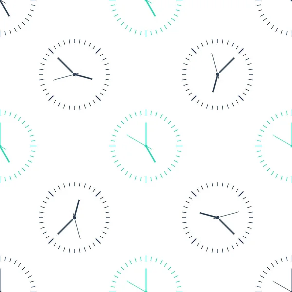 緑色の時計アイコンは 白の背景にシームレスなパターンを分離した タイムアイコン ベクトル — ストックベクタ
