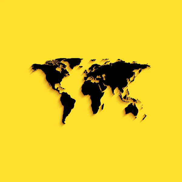 Icono Del Mapa Black World Aislado Sobre Fondo Amarillo Estilo — Archivo Imágenes Vectoriales