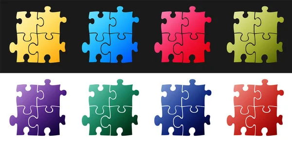 Set Pièce Icône Puzzle Isolé Sur Fond Noir Blanc Affaires — Image vectorielle