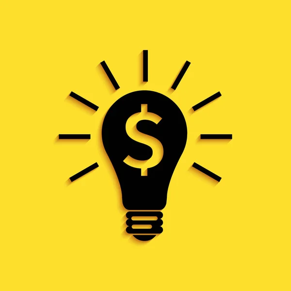 Black Light Bulb Dollar Symbol Icon Isolated Yellow Background Money — Stock Vector