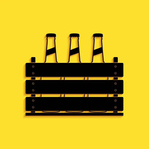 Pack Noir Bouteilles Bière Icône Isolée Sur Fond Jaune Boîte — Image vectorielle