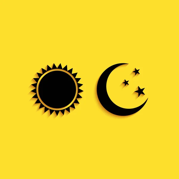 Schwarze Sonne Und Mond Symbol Isoliert Auf Gelbem Hintergrund Wetter — Stockvektor