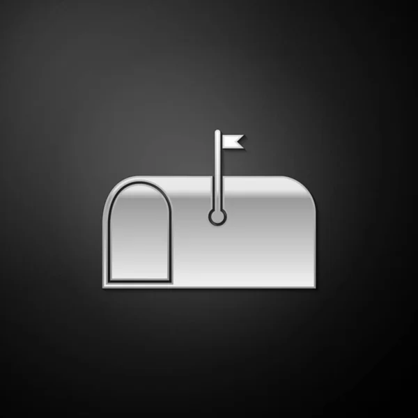 Silver Mail Box Icon Isolated Black Background Mailbox Icon Mail — Stock Vector