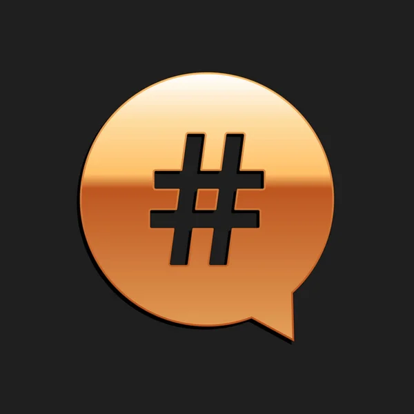 Gold Hashtag Circle Icon Isolated Black Background Social Media Symbol — Vector de stock