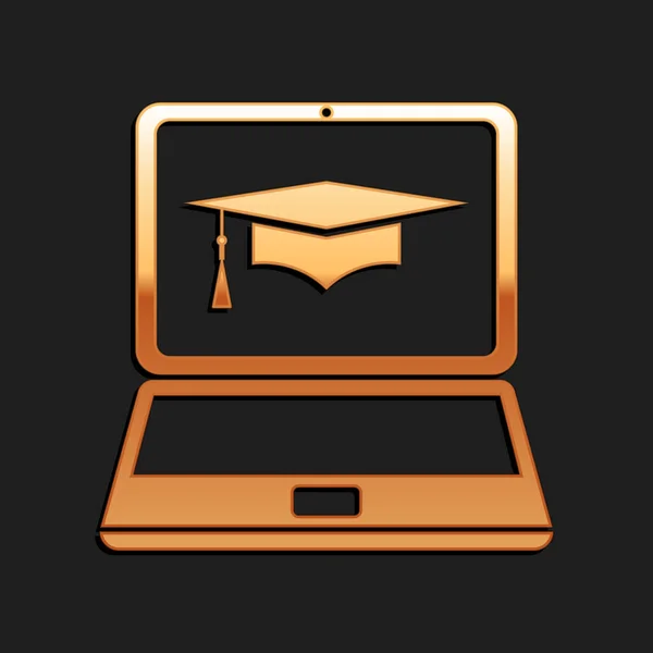 Gold Graduation Cap Und Laptop Symbol Online Lernen Oder Learning — Stockvektor