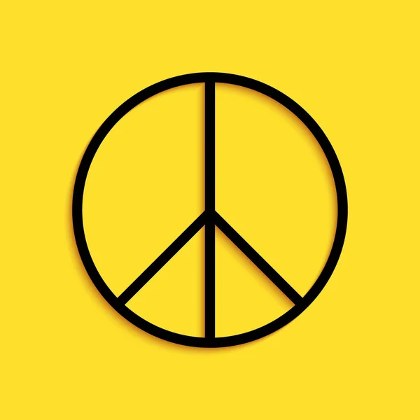 Sarı Arka Planda Izole Edilmiş Kara Barış Simgesi Hippi Barış — Stok Vektör