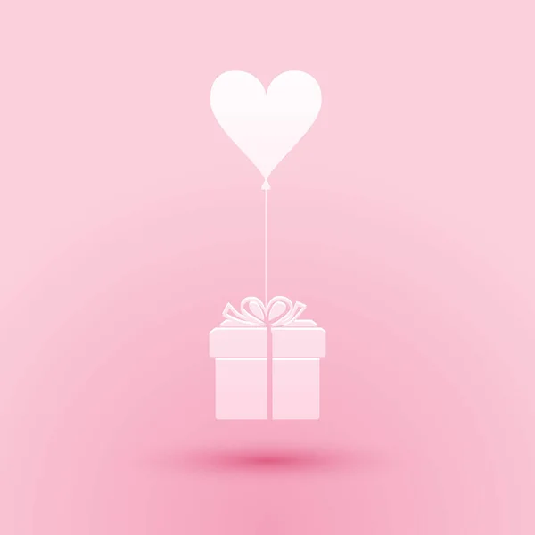 Paper Cut Gift Balloon Shape Heart Icon Isolated Pink Background — Stock Vector