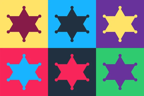 Pop Art Hexagram Icône Shérif Isolé Sur Fond Couleur Icône — Image vectorielle