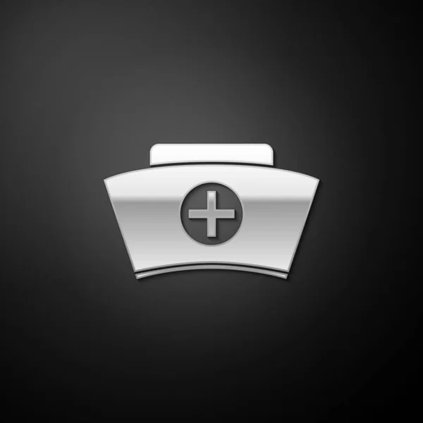 Sombrero Enfermera Plateado Con Icono Cruz Aislado Sobre Fondo Negro — Vector de stock
