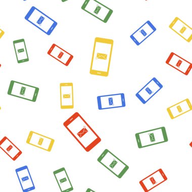 Renk Alınan Mesaj Konsepti. Akıllı telefon ekran simgesindeki yeni e- posta bildirimi beyaz arkaplanda izole edilmiş pürüzsüz desen. Telefon ekranında yeni mesaj var. Vektör.