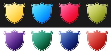 Kalkan güvenlik simgesini siyah beyaz arkaplanda izole et. Koruma, güvenlik, güvenlik kavramı. Güvenlik duvarı gizlilik levhası. Vektör.