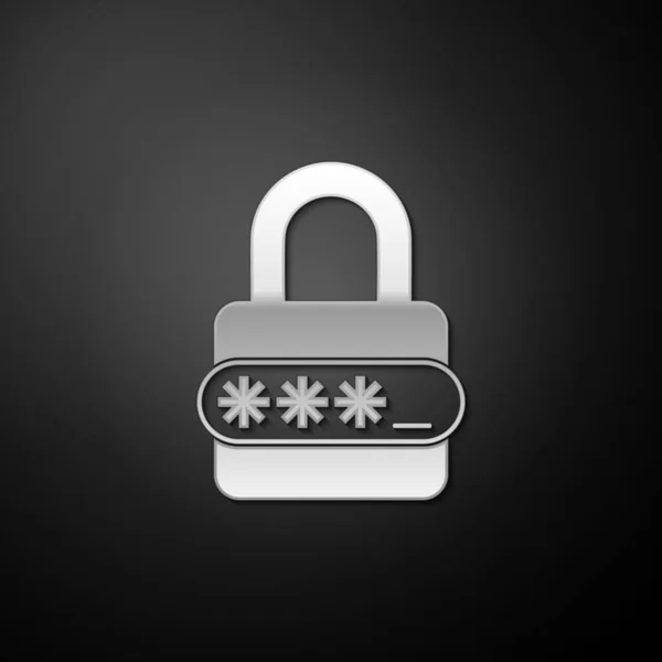 Silver Password Protection Safety Access Icon Isolated Black Background Ícone — Vetor de Stock